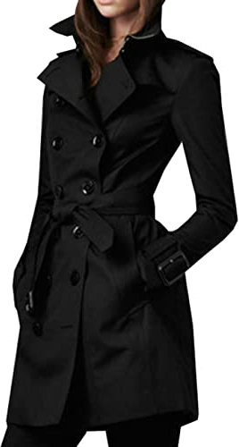 BAIXIAOCHI Cappotto da Donna Primaverile e Autunnale Cappotto Doppiopetto Slim Lungo Trench da Donna, Nero, XXL
