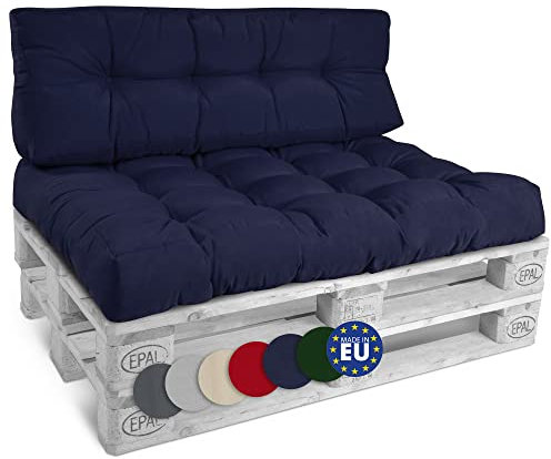 Beautissu Set Palettenkissen Outdoor 1x Sitzkissen 120x80 cm & 1x Rückenkissen 120x40 cm – Auflagen für Paletten Europaletten Palettensofa Lounge Kissen Palettenmöbel Palettenpolster Blau – Style