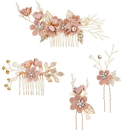 Toyvian Bride Hair Combs Wedding Hair Comb Clips Bridal Hair Side Comb Hair Accessories Headpieces Wedding Bride Hairpins Wedding Hair Comb for Brides and Bridesmaid, 4 Pieces