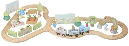 Peter Rabbit Toys, Wooden Train Set for Kids – Track with Beatrix Potter Figures for 1 2 3 Year Old Boys Girls Toddler, Birthday, Christmas - Official Licensed Peter Rabbit Gifts by Orange Tree Toys