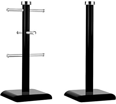 Royal Cuisine Set of 6 Cup Mug Tree Stand and Linear Kitchen roll/Paper Towels Holder Stainless Steel - Coffee Tea Cups Mugs draining Rack| Kitchen Storage Accessories (Black)