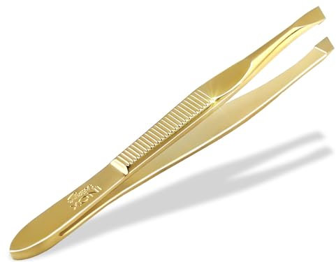 Haarzupfpinzette Pinzette Solingen Zupfpinzette Schräg aus Rostfreiem Edelstahl Made in Germany Augenbrauenpinzette für die Gesichtspflege zum Zupfen von kleinsten Härchen für Damen und Herren Gold