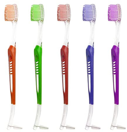 Pack of 5 Double-Ended Orthodontic Toothbrush V-Trim Brush with Interproximal Head Brush for Brace Cleaning, 5 Colours