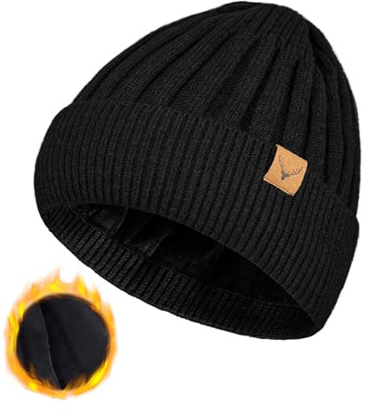 NEOLA Berretti invernali Cappelli per uomo in maglia Beanie foderato in pile cappello addensato rotolo risvolto pianura Beanie doppio strato morbido caldo Skullies regali