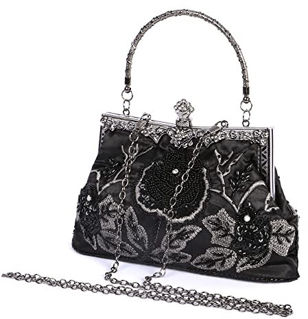 Beaface Women's Clutch Bags, Floral Beaded Clutches for Women, Wedding Evening Clutch Bag Embroidery Clutch Handbags for Women (Black)