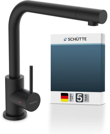 SCHÜTTE RIO 360° schwenkbare Küchenarmatur Schwarz | Spültisch Armatur mit hohem Auslauf Küche, Einhebelmischer, Mischbatterie für die Spüle, Wasserhahn Schwarz