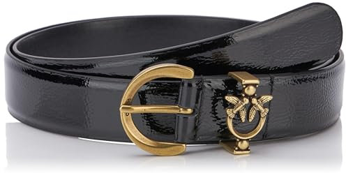 Pinko TAMBORIL H3 Belt Vernice NAPLA Cintura, Z99Q_Nero-Antique Gold, S Donna