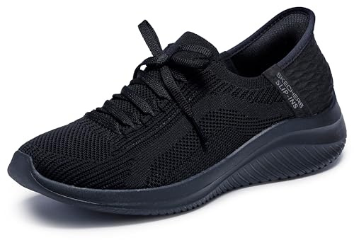 Skechers Brilliant Path Ultra Flex 3.0 Chaussures à enfiler mains libres pour femme, noir/noir, 8.5 Wide