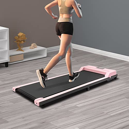 Laufbänder Laufband für zuhause,Schreibtisch Laufband mit Fernbedienung und LED-Display für Zuhause, Büro, Fitnessstudio, ohne Installation (Rosa)