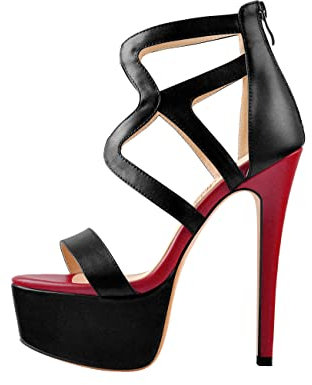 Only maker Sandalo da donna con tacco alto, nero/rosso., 36 EU