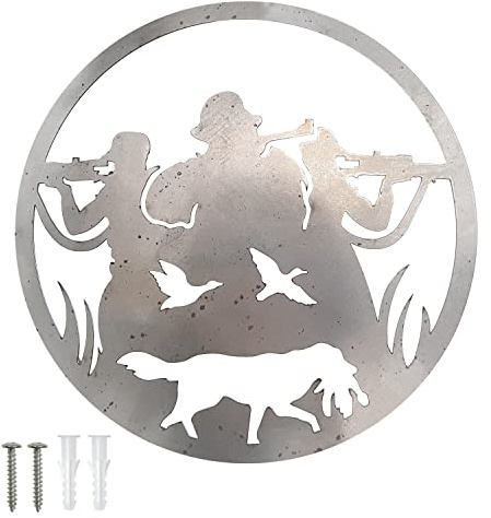 Reagia Metall-Wanddekoration für Jagd-Enthusiasten, rustikales Design mit Jäger, runde Wandkunst, Wanddekoration, perfekt für Gartenwände, Bäume und Zäune