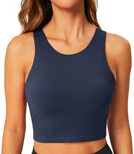 BAYDI Sport BH Damen ohne Buegel Bustier Hochgeschlossenes Crop Top Racerback Tanktops Abnehmbare Polsterung Yoga Bra Marine