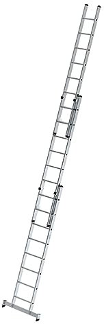 PROREGAL Sprossen-Schiebeleiter 3-teilig mit nivello®-Traverse 3x12 Sprossen | Leiter, Teleskopleiter, Trittleiter, Bockleiter, Sprossen-Doppelleiter
