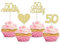 Gyufise 24pcs 50th Golden Wedding Anniversary Cupcake Toppers - Gold Glitter Heart Cake Decoration for Celebration Party Supplies