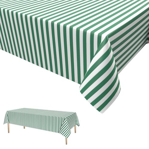 Party Tischdecke Streifen,Grün Weiß Streifen Tischdecken Geburtstag Einweg Tischdecke aus Kunststoff Bierbank Tischdecke Kindergeburtstag Dekorationen für Jungen Mädchen 137 * 274cm