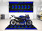 wibeart MPM Motorradmatte für R1 – waschbare, rutschfeste, öl- und wasserfeste Parkmatte für Garage, Ausstellungsraum und Werkstatt | Symbol Blau - Größe 2: 102 x 47/260 x 120 cm