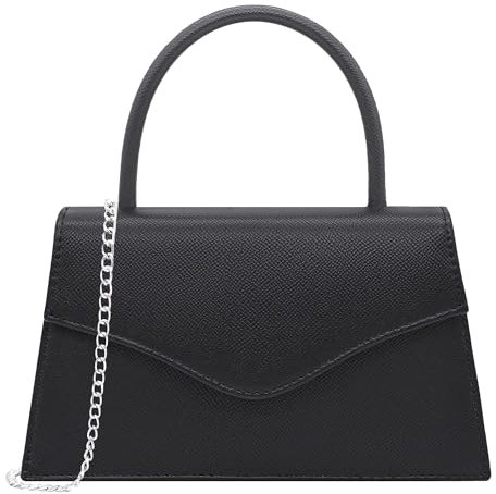 Milisente Pochette da donna, eleganti, per matrimoni, serate, in finta pelle verniciata, con manico superiore, Nero goffrato