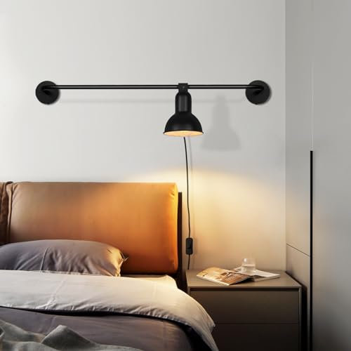 Homefire Wandleuchte innen Wandlampe Schwarz - E27 Vintage Metall Flurlampe Schwenkbar Design Treppenhauslampe Indirekt Wandbeleuchtung mit Schalter für Wohnzimmer Schlafzimmer Flur Treppenhaus Bett