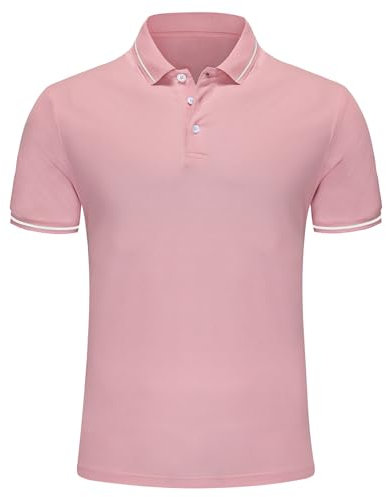 Djtnzdm Men's Polo Shirts Short Sleeve Basic Cotton Work Tops Casual Summer Golf Tennis Polo Shirts for Men Breathable M Light Pink