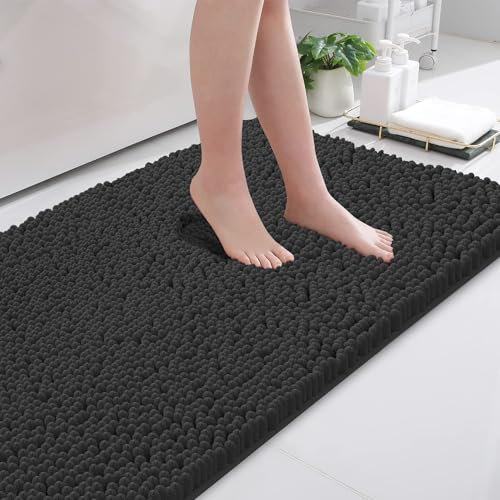 DTXDTech Bathroom Mat 50 x 80 cm, Non Slip Bath Mat, Chenille 20 * 32inch Toilet Rug, Soft and Absorbent Bath Mat for Bathroom, Bedroom, Kitchen (Dark Grey)