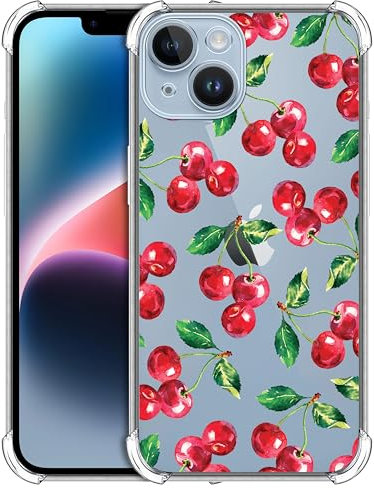 GlamCase for iPhone 14 Plus, iPhone 14 Plus Clear Case - Cherry Watercolor Pattern design Printed Slim Fit Flexible Shockproof Clear Designer Back Case/Cover for iPhone 14 Plus only.