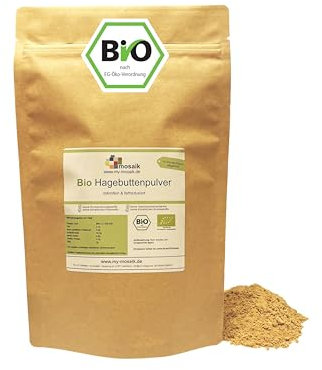 my-mosaik Bio Hagebuttenpulver in Rohkost-Qualität - ganze Hagebutte gemahlen - Hagebuttenfrüchte gemahlen, ohne Zusätze, naturrein, glutenfrei (1000g)