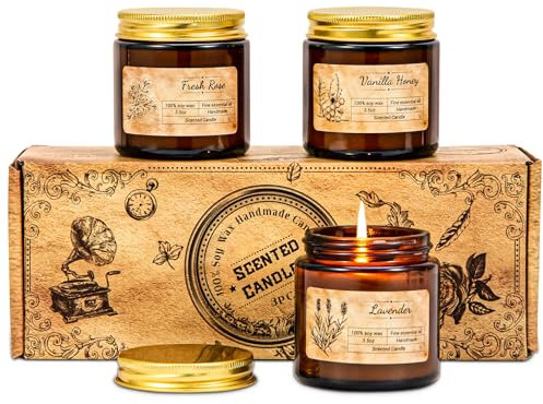 Fulasofia Scented Candles Gift for Women, Soy Wax Candles of Honey, Rose and Lavender, 3.5oz Natural Soy Wax Candle, Promotes Sleep, Relieves Stress, Candles Gift Set for Birthday, Christmas Yoga Bath