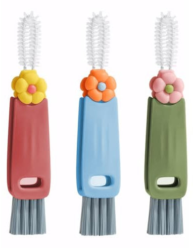 3Pcs 3 in 1 Cup Lid Gap Cleaning Brush, Multifunctional Bottle Crevice Water Bottle Brush Portable Cup Lid Cleaning Brush for Cups Gap Tight Spaces (3 Colors)