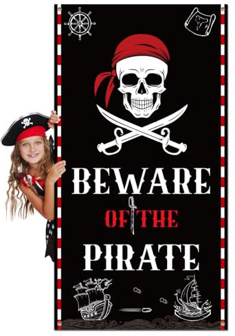 LOHAME Halloween Decorazioni Porta 180 * 90cm Copertura per Porta dei Pirati Striscione Halloween Copriporta Decorazione Pirata Banner Addobbi Festone Pirata-per Addobbi Infestata Interni Esterni