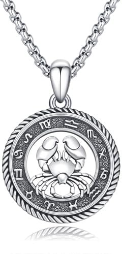 PARYFO Zodiac Sign Cancer Necklace 925 Sterling Silver Cancer Pendant Constellations Necklace Astrology Horoscope Pendant Jewelry Gifts for Men Women Unisex