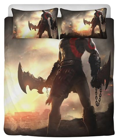 STARSAY God of War Kinder Bettwäsche Bettbezüge und 2 Kissenbezug für Spielfans Schlafzimmer dekorative Mikrofaser Bettwäsche-Sets 3-teilig (GOW)