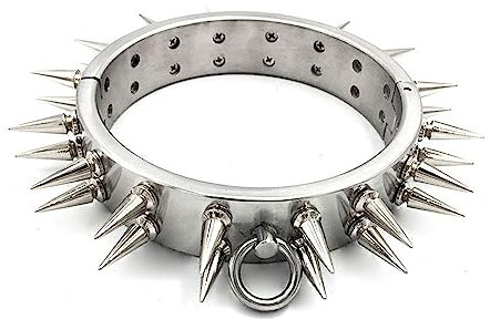 Edelstahl Metall Sex Halsreif/Halsband mit Dorn 2 Reihe Abnehmbare Spike 3 cm Höhe BDSM Bondage Halsfessel Sklaven Kragen Erotik Spiele Sexspielzeuge für Paare Männer Frauen,Silber,Frau
