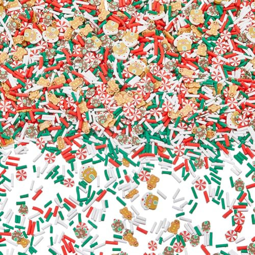 SUNNYCLUE 100g Weihnachtsstreusel Bastel Tonscheiben Großpackung Verschiedene Weihnachts Kunstbonbons Lebkuchenkekse Mini Dekorationen Streusel Für Nagelkunst Kuchen Handyhülle DIY Bastelzubehör