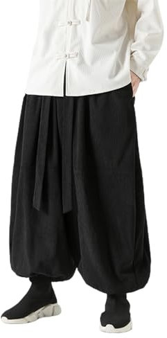 RUMAOZIA Men's Corduroy Harem Trousers Baggy Hippie Casual Trousers Comfortable Elastic Waist Trousers Plain Casual Hippies Trousers Loose Fit Pump Trousers Corduroy Harem Trousers Autumn Winter Soft