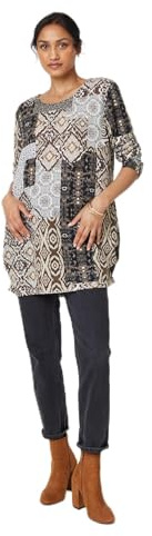 Izabel London Patchwork Print Long Sleeve Scoop Neck Tunic for Women UK with a Relaxed fit and Thigh Length Hem.