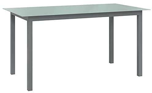Homgoday Mesa de jardín gris claro 150 x 90 x 74 cm aluminio y cristal, mesa de exterior, mesa de cocina mesa de exterior