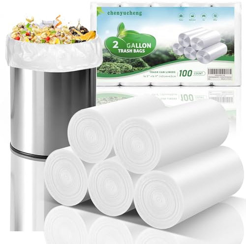 Lot de 100 mini sacs poubelle biodégradables – Blanc compostable pour salle de bain, cuisine, bureau, voiture – 100 petits sacs poubelle solides et épais Chenyucheng