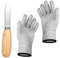 Apausvcm Oyster Shucking Knife Set, Stainless Steel Oyster Shucker with Wooden Handle and 1 Pair Food Grade Cut Resistant Gloves Seafood Opener Tool for All Kinds of Shells and Oysters (Large)