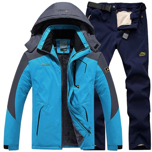 Generisch Skianzug Herren 2 Teilig Set Winddicht Schneeanzug mit Kapuze Skibekleidung Set Wasserdicht Ski Anzug Männer Winter Warm Skijacke Und Hose Thermoanzug Winterjacke Fleece Lined Windjacke