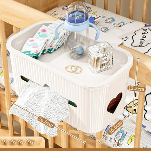 ETOPARS 2 in 1 Bedside Hanging Storage Baskets Dormitory Bunk Bed Pocket Storage Bag Organizer Caddy Desktop Storage Rack for Mobile Phone Magazine Books (Pattern 3-White with lid)