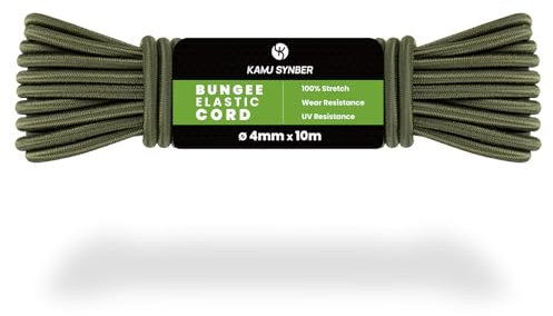 Kamu Synber Corda Elastica 4mm x 10m Cordino Elastico Corda Gomma per Teloni, Camion, Barca, Bagagli, Piscina | Verde Militare