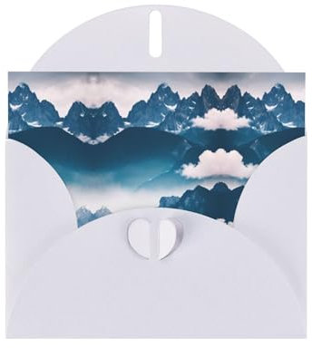 Weiße Grußkarte mit leeren Karten & Umschlägen - Landschaft mit Bergen Druck perfekt für Geburtstag, Hochzeit, Valentinstag und mehr