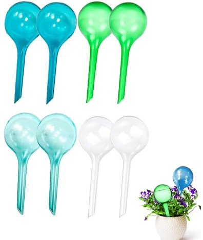 TUBAWD 8Pcs Plant Watering Devices, Plant Watering Globes, Self Watering Plant Spikes Plant Watering Globes Stakes Automatic Self-Watering Waterers System for Indoor Outdoor Plants Green Transparent