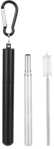 Paille réutilisable télescopique en acier inoxydable portable pour boire du thé au lait de café (Noir)