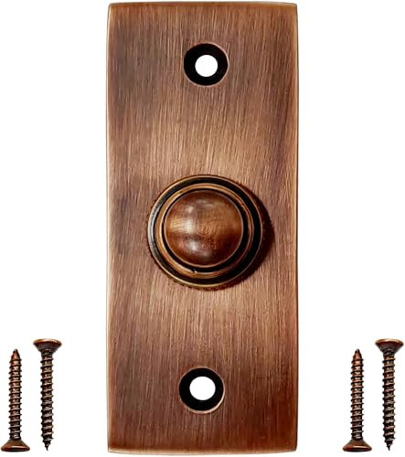 A29 Antique Brass Cast Iron Doorbell Button – 4 x 1 1/2 – Classic Vintage Style Push Button Doorbell in Brass with Recess Mount – Wired for Two-Wire Chimes, Weatherproof Finish, Easy DIY Install