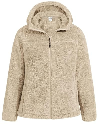 Pioneer Camp Fleecejacke Damen mit Kapuze Warm Kuschelig | Coral Fleece, 4 Taschen, Leicht und Weich, Elastische Bündchen, Saum mit Kordelzug, für Alltag, Camping und Outdoor