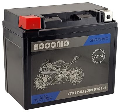 ACCONIC Sportivo AGM YTX12-BS Motorradbatterie 12Ah 12V (DIN 51012)
