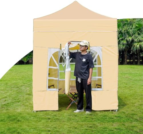 FORRTY Tenda Pop Up Pieghevole Robusta Con 4 Teli Laterali Trasparenti Gazebo Impermeabile Con Finestre PVC Tenda Da Giardino Portatile for Terrazza Mercato BBQ Campeggio Evento(2X2m)