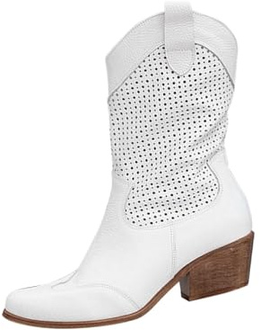 Generisch Stivaletti da cowboy estivi da donna in pelle scamosciata, motivo traforato, slip-on