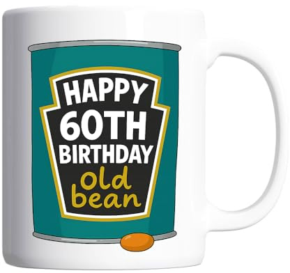 Pickhut 60th Birthday Gift for Men – “Happy 60th Bday Old Bean” Funny Birthday Mug for Him Turning 60 Years Old, Joke Birthday Celebration Cup, Gift for Dad, Teacher or Friend